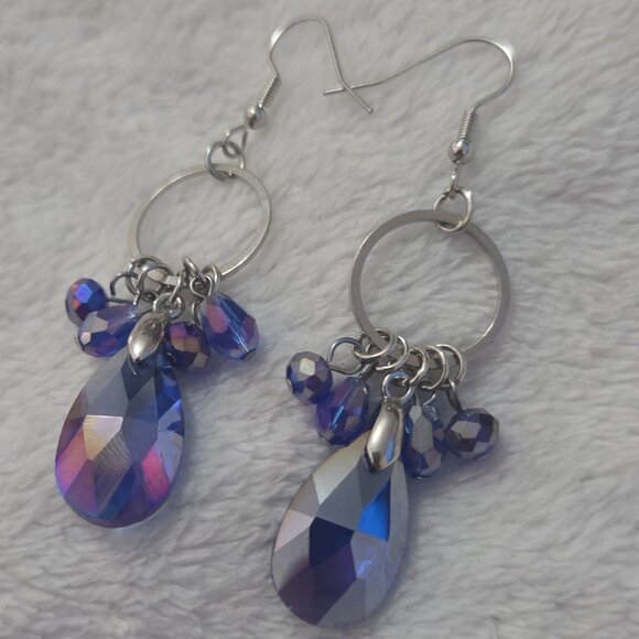 Purple Crystal Drop Earrings - Picture 1 of 1
